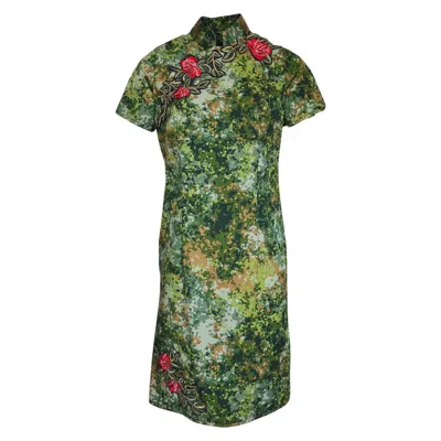 Couture To Your Door Women's Brown / Black / Green Camouflage Oriental Upcycled Dress In Multi