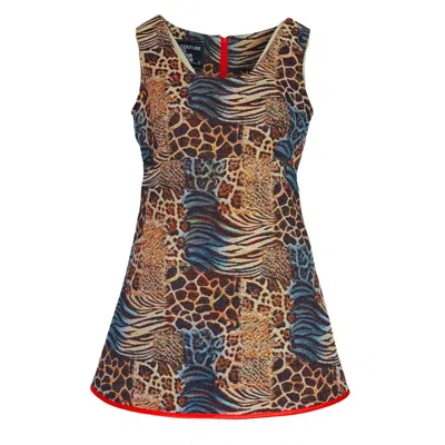 Couture To Your Door Women's Brown / Gold Leopard Mini Mod Tapestry Dress In Brown/gold