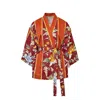 Couture To Your Door Women's Brown / Rose Gold Vintage Leaf Print Upcycled Kimono In Brown/rose Gold