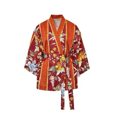 Couture To Your Door Women's Brown / Rose Gold Vintage Leaf Print Upcycled Kimono In Brown/rose Gold