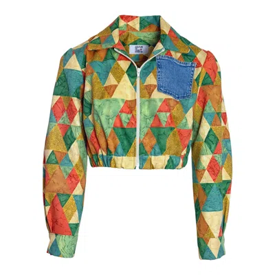 Couture To Your Door Women's Gold / Black Abstract Harlequin Upcycled Cropped Jacket In Gold/black