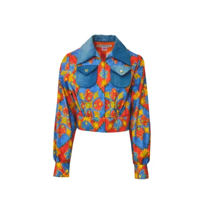 Couture To Your Door Women's Gold / Blue Geometric Upholstery Upcycled Seventies Jacket In Gold/blue