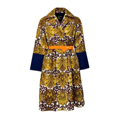Couture To Your Door Women's Gold / Brown Vintage Print Upholstery Trench Coat In Gold/brown