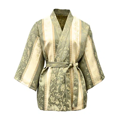 Couture To Your Door Women's Green / Neutrals / Gold Green And Gold Tailored Kimono In Gold/green