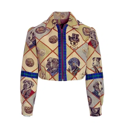 Couture To Your Door Women's Green / Neutrals Dog People Only Tapestry Upcycled Cropped Jacket