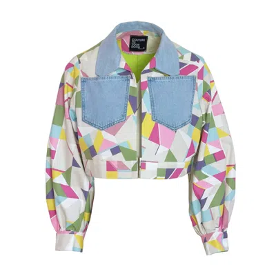 Couture To Your Door Women's Green / Orange Geometric Pastel Bomber Jacket In Green/orange