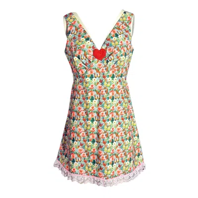 Couture To Your Door Women's Green / Pink Aline Mod Mini Floral Summer Dress In Multi