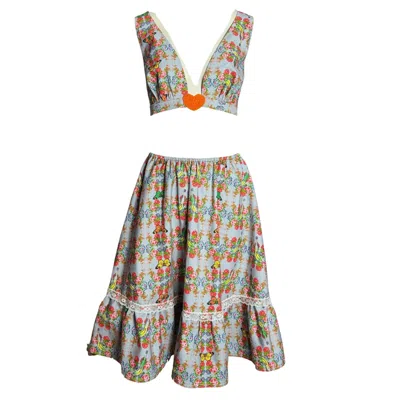 Couture To Your Door Women's Grey / Pink Beach Festival Butterly Co Skirt And Top In Multi
