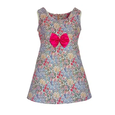 Couture To Your Door Women's Grey / Pink Mini Mod Tapestry Dress With Pink Silk Bow In Grey/pink