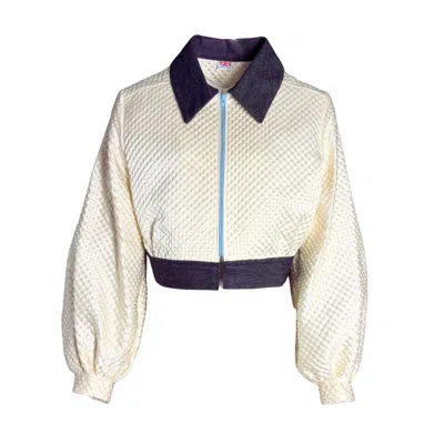 Couture To Your Door Women's Neutrals / White Ivory Waffle Upcycled Bomber Jacket