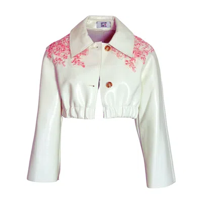 Couture To Your Door Women's Neutrals / White / Red Upcycled Vinyl Cream Cropped Jacket In White/red