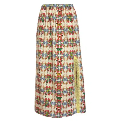 Couture To Your Door Women's Neutrals / Yellow Yellow Printed Slip Skirt Maxi With Lace