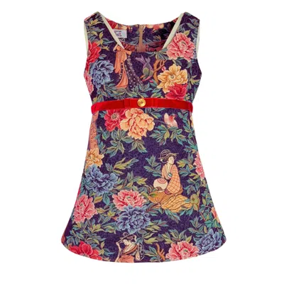 Couture To Your Door Women's Orange / Black Mini Micro Mod Japan Tapestry Dress In Orange/black