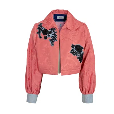 Couture To Your Door Women's Pink / Blue Pink Brocade Upcycled Denim Jacket In Pink/blue