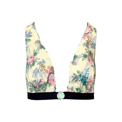 Couture To Your Door Women's Pink / Purple / Neutrals Floral Denim Festival Cropped Top In Pink/purple