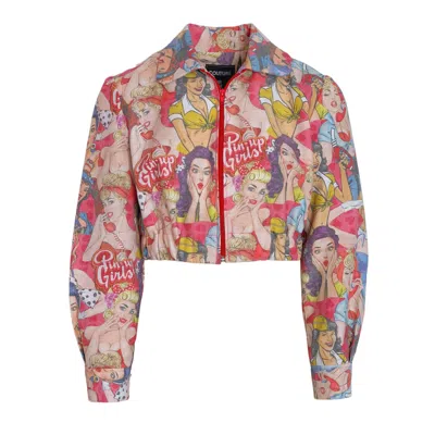 Couture To Your Door Women's Pink / Purple Upcycled Pin Up Cropped Denim Jacket In Pink/purple