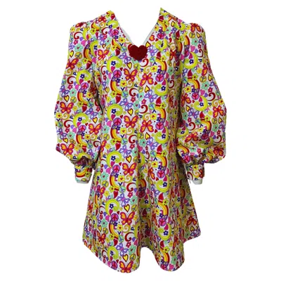 Couture To Your Door Women's Pink / Purple / Yellow Novelty Flower Power Midi Dress In Multi