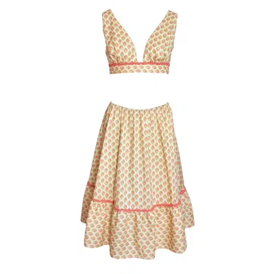 Couture To Your Door Women's Pink / Yellow Pastel Yellow And Pink Co Ord Skirt And Top In Pink/yellow