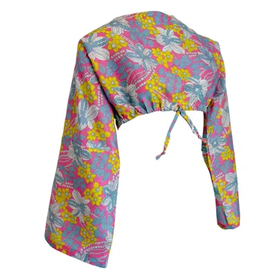 Couture To Your Door Women's Pink / Yellow Vintage Floral Kimono Cropped Top Japanese Style In Pink/yellow