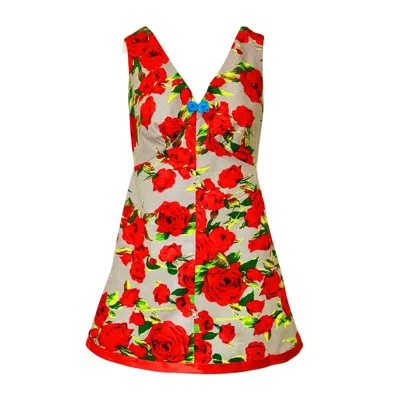 Couture To Your Door Women's Red / Green Rose Floral Mini A Line Mod Dress In Multi