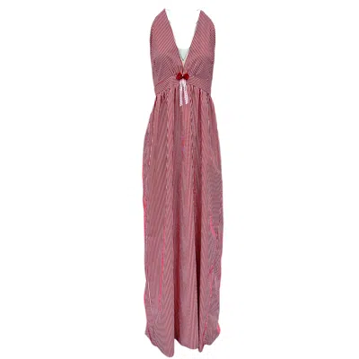 Couture To Your Door Women's Red / White Maxi Halter Neck Summer Dress In Red/white