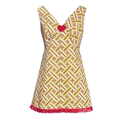Couture To Your Door Women's Red / Yellow / Orange Geometric Babydoll Mod Aline Mini Dress In Multi