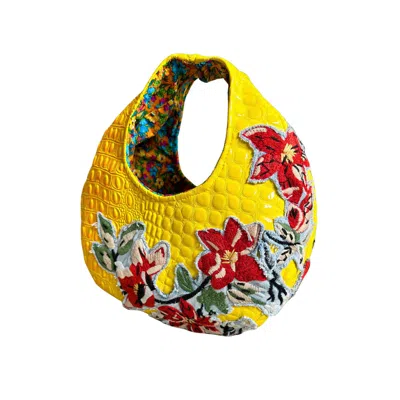 Couture To Your Door Women's Red / Yellow Upcycled Yellow Croc Moon Bag In Multi