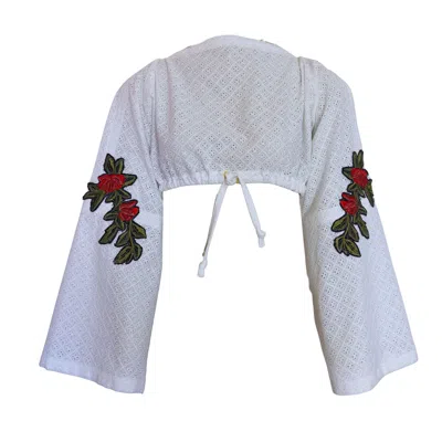 Couture To Your Door Women's White Broderie Anglaise Upcycled Kimono Cropped Top