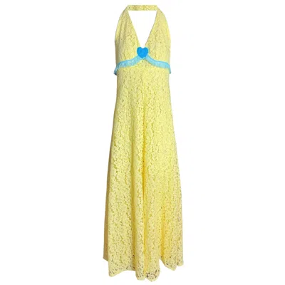 Couture To Your Door Women's Yellow / Blue Butter Yellow Lace Maxi Halter Neck Dress In Multi
