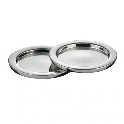 Couzon Boheme Stainless Steel Round 2 Piece Coaster Set In Silver