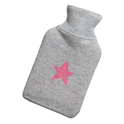 Cove Cashmere Midi Hot Water Bottle Grey With Pink Star In Burgundy