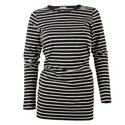 Cove Women's Black / Neutrals Long Length Cotton Black & Stone Stripe Tee