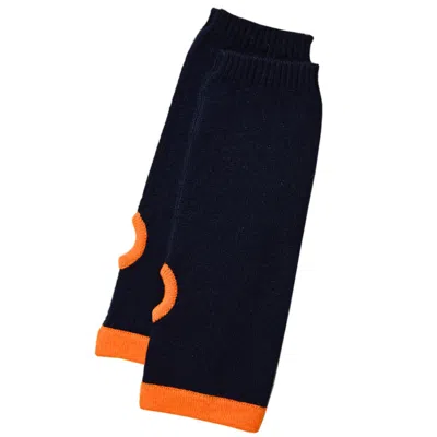 Cove Women's Blue Cashmere Wrist Warmers Navy & Neon Orange In Black
