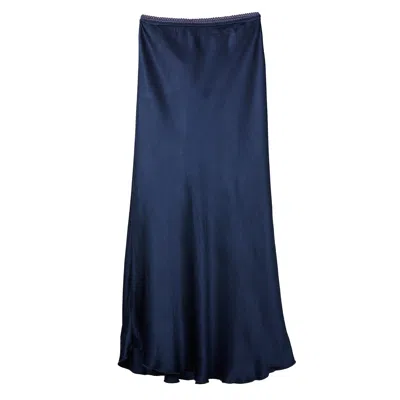 Cove Women's Blue Navy Bias Cut Satin Skirt