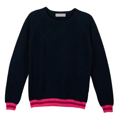 Cove Women's Blue Navy Cashmere Jumper With Pink Stripes
