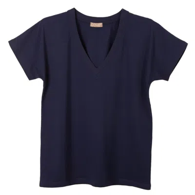 Cove Women's Blue Navy V Neck Short Sleeve Cotton T-shirt
