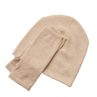 Cove Women's Brown Cashmere Beige Beanie & Wrist Warmer Set