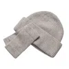 Cove Women's Cashmere Grey Ribbed Beanie & Wrist Warmer Set In Grey