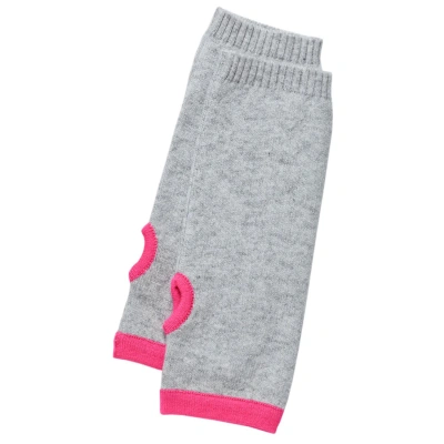 Cove Women's Cashmere Wrist Warmers Grey & Neon Pink In Gray