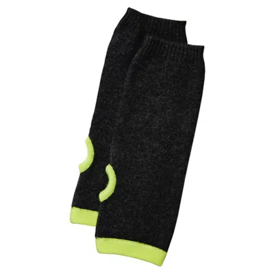 Cove Women's Grey Cashmere Wrist Warmers Charcoal & Neon Yellow In Black