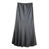 Cove Women's Grey Charcoal Bias Cut Satin Skirt In Grey