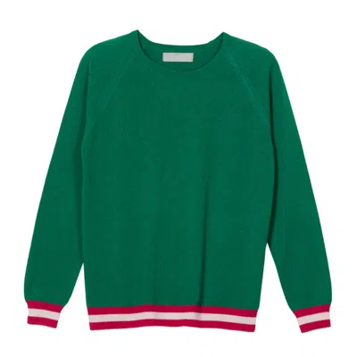 Cove Women's Philly Green Cashmere Jumper With Neon Stripes