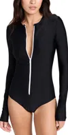 Cover High Leg Long Sleeved Front Zip Swimsuit In Black