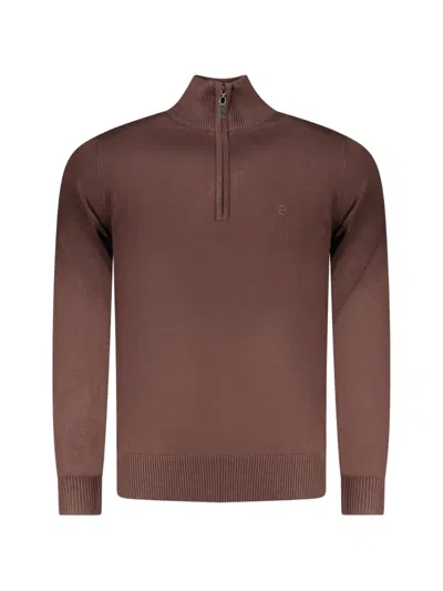 Coveri Moving Quarter-zip Embroidered-logo Sweater In Brown