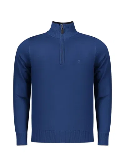 Coveri Moving Zip-neck Fine-knit Sweater In Blue