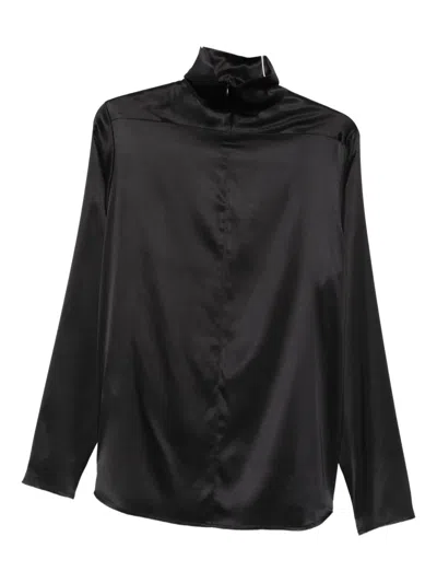 Covert High-neck Satin Top In Black