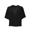 Covert Silk Blouse With Elbow-length Sleeves And Oval Cutout In Black