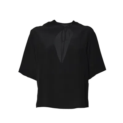 COVERT SILK BLOUSE WITH ELBOW-LENGTH SLEEVES AND OVAL CUTOUT