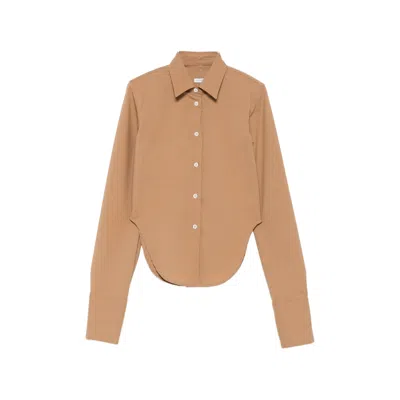 Covert Curved-hem Long-sleeve Shirt In Brown