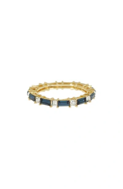 Covet Baguette Cut Eternity Band Ring In Blue